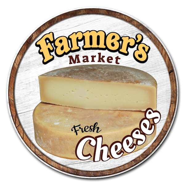 Corrugated Plastic Sign With Stakes 24in Circular-Farmers Market Cheeses, C-24-CIR-WS-Cheeses